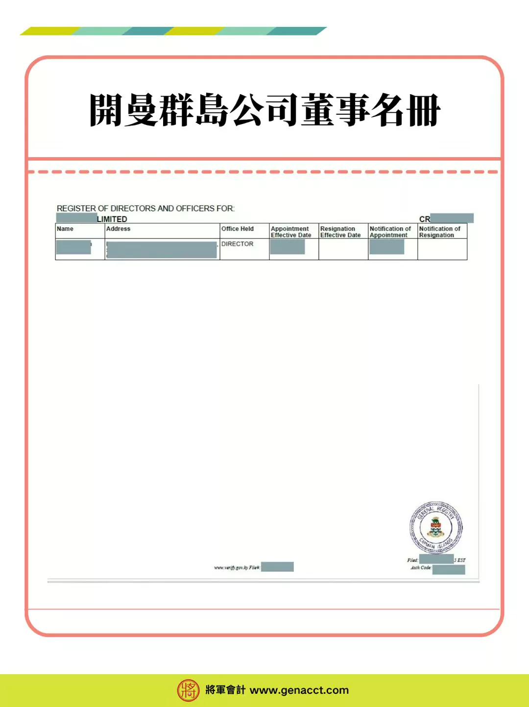 開曼公司董事名冊（Cayman Company ROD）